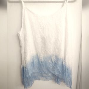Women's white & blue y2k lace lined Tank top size XL